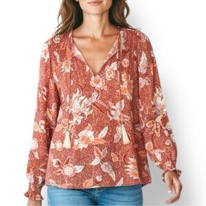 4/$20 Rachel Zoe Rust Floral Boho Peasant Blouse - Size Large